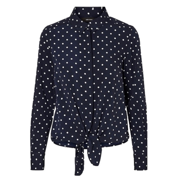 Vero Moda Polka Dot Tie Top Long Sleeve NWT - Picture 1 of 10